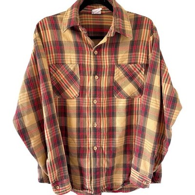 Vintage 1970s Big Mac JCPenney Flannel Plaid Button Up Shirt Mens L USA Made