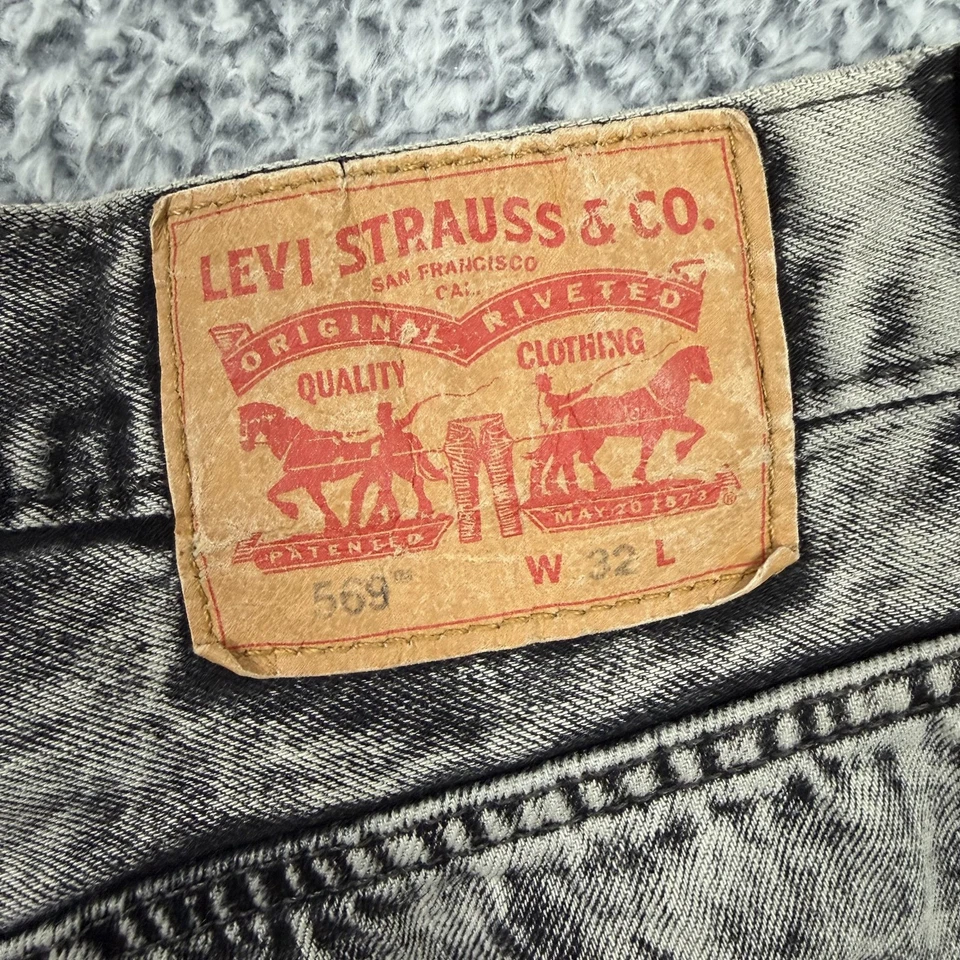 Pantalones Cortos Levis Denim Para Hombres 32 Negro Gris Lavado Ácido Jeans Pantalones Cortos Skate Grunge 569s Foto 4 de 4