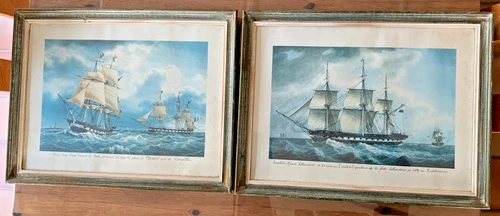 Lot of 2 marine engravings depicting beautiful antique sailboats 52cm x 40cm