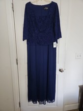 New Alex Evenings Women's Plus Size 16W Stretch Lace Bodice Mock 1 Piece Gown A1