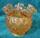 Vtg Fenton Fluted Ruffled Rose  Bowl Amber Gold Crystal EUC
