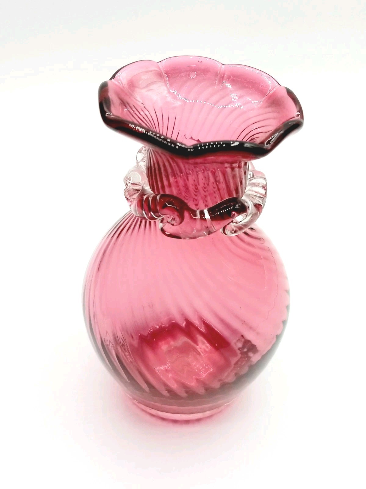 Vintage Vase Cranberry Swirl Hand Blown Art Glass