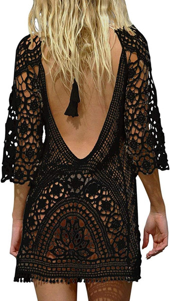 Damen Bikini Cover Up Sexy Boho RüCkenfrei Spitze Strandkleid Strandponcho Somme-image