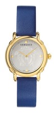 Versace Watch Safety Pin VEPN00420 Gold Steel 34mm Blue Leather Swiss Quartz