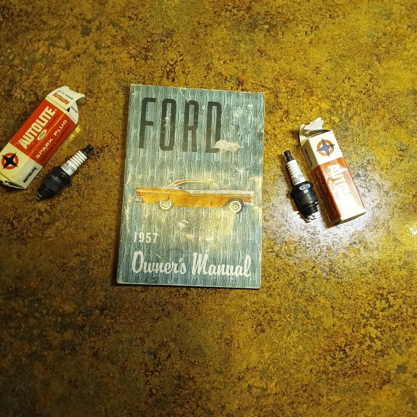 1957 FORD Owners Manual And Two Autolite A52 Spark Plugs In Original Boxes