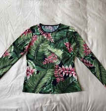 Lands End Rash Guard Swim Top Shirt Women's XS Tropical Long Sleeve Cover Up