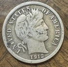 1912 Barber Dime Very Good Condition 90% Silver Content