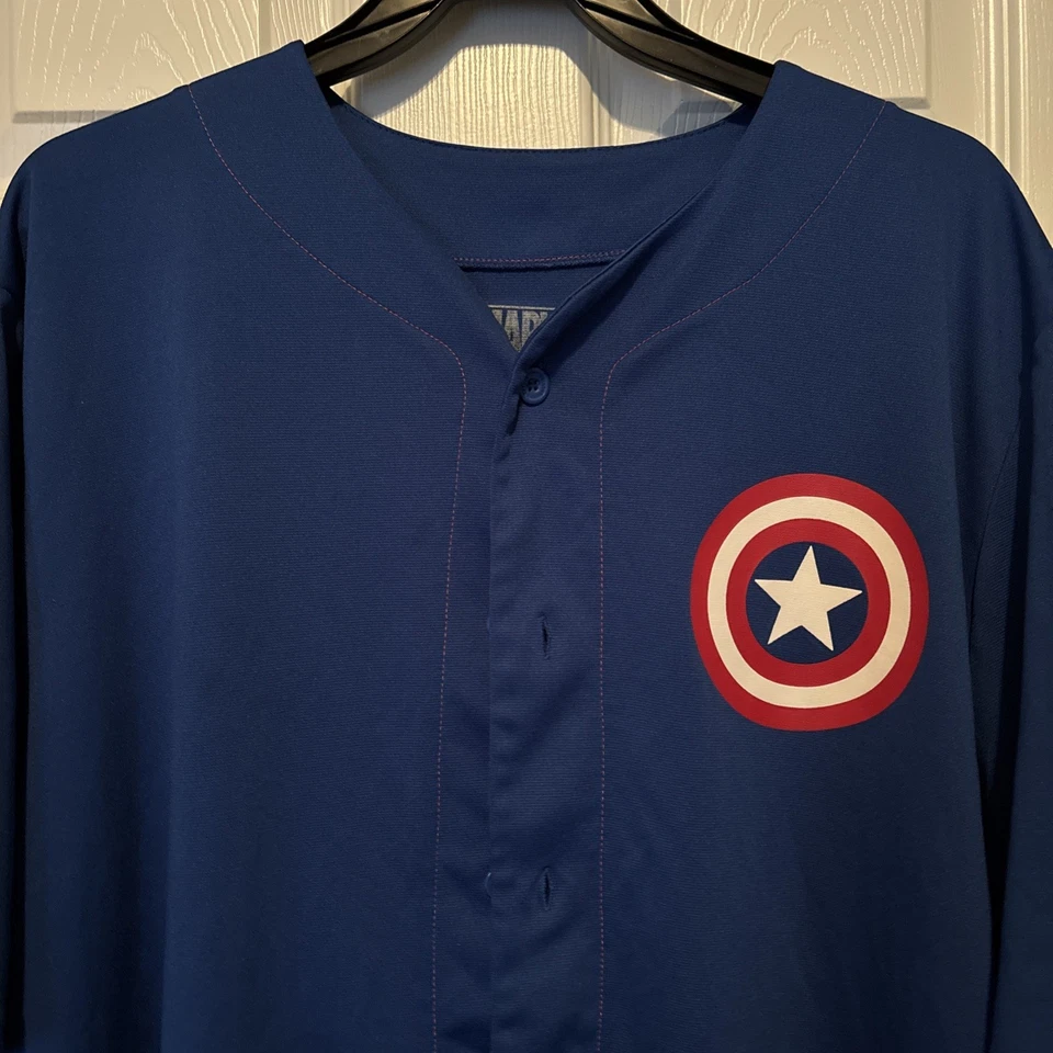 Camiseta de béisbol CAPTAIN AMERICA para hombre 2X-grande 50/52 azul #41 Marvel Shield Logo Foto 4 de 4