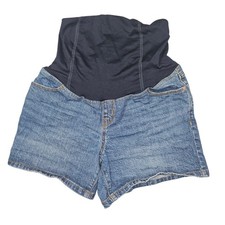 Isabel Maternity Midi Denim Shorts Over Belly Blue Sz 6