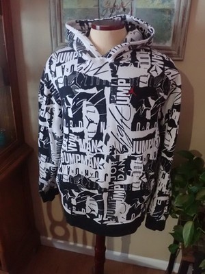Jordan Hoodie Men's XXL Black White Jumpman DA9814-100 All Over Print Pullover