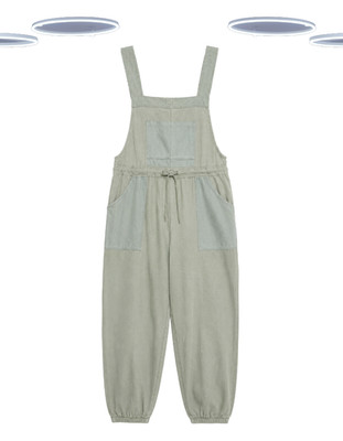 Ex White Stuff Women's Jersey Dungarees - Green Casual Jumpsuit (Slight Defect)