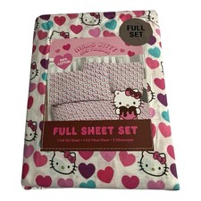 Hello Kitty Full Sheet Set White Cotton W Mixed Hearts Valentine Day Love
