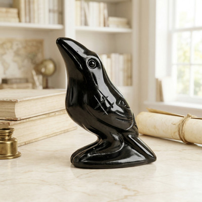 Natural Black Obsidian Crow Hand Carved Raven Skull Guardian Statue Ornament