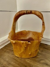 Vintage Hand Carved Burlwood Handled Basket