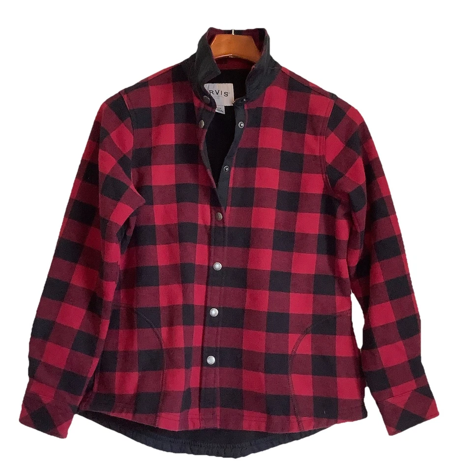 Camisa de franela polar Orvis Buffalo a cuadros con botones a presión roja para mujer pequeña Foto 3 de 4