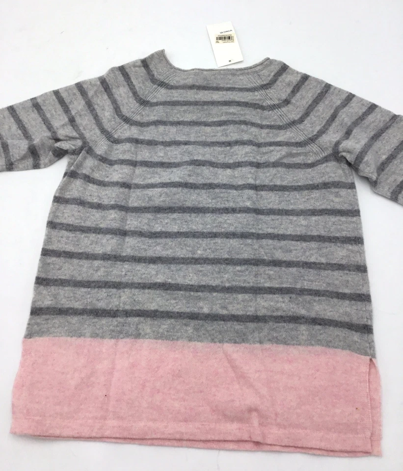 $198 Vince Girl's Colorblock Cashmere Sweater | Pink Charcoal | Medium - Image 4 of 4