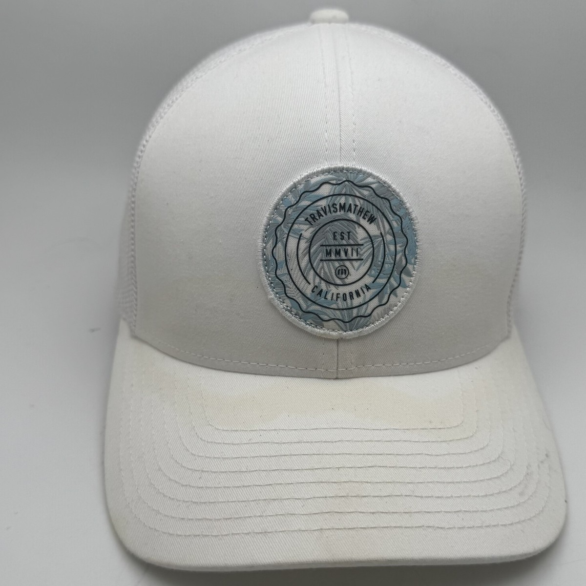 TravisMathew Men's White Trucker Hat Snapback Mesh Back Golf Cap