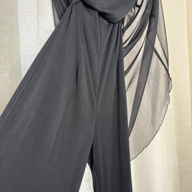 90s Y2K La Belle Wide Leg Halter Jumpsuit Black Mesh Ruched Vintage Goth Medium