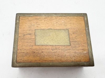 VINTAGE HOLZ SCHMUCKKÄSTCHEN MESSINGEINTARSIEN RECHTECKIG AUFBEWAHRUNG SAMMLERSTÜCK