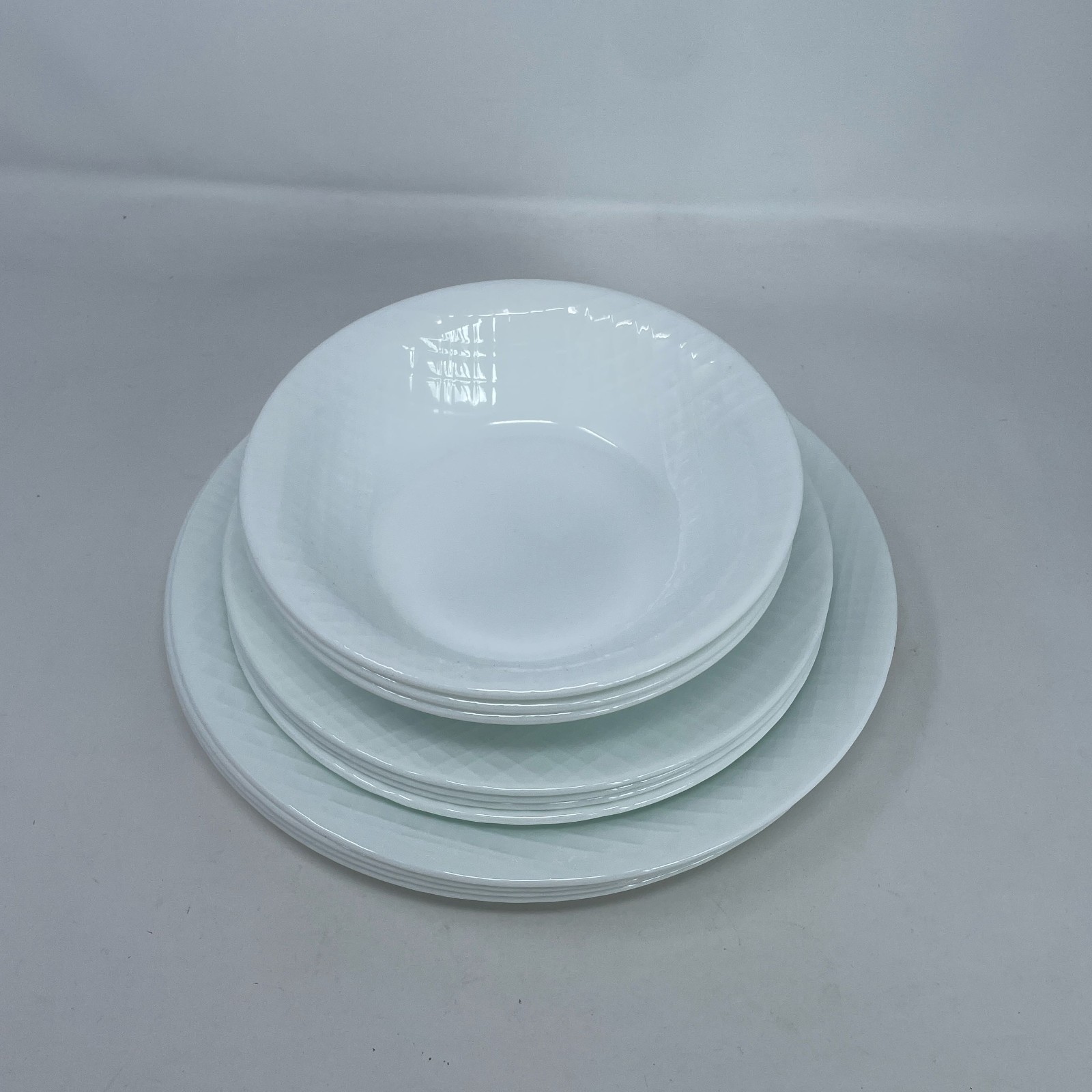 Corelle Linen Weave White Dinnerware Set, Service for 4 (11p