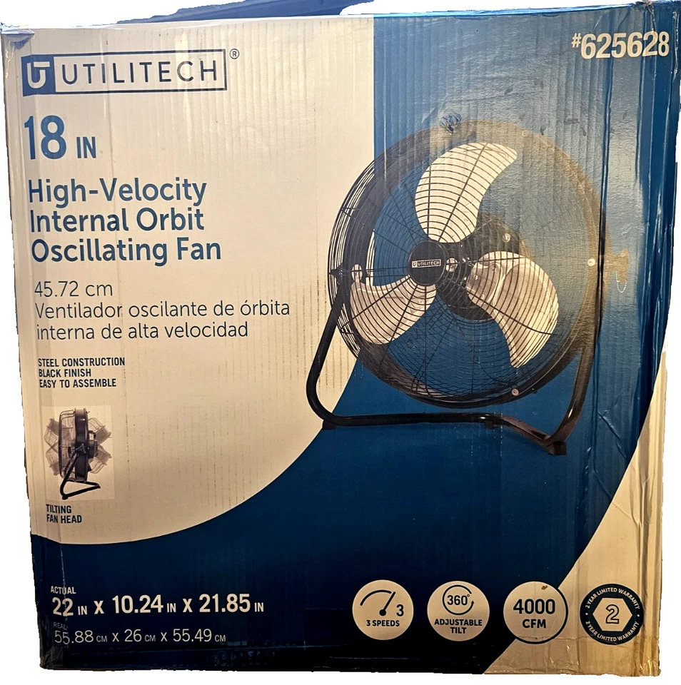 Utilitech 18 Inch High Velocity 3-Speed Internal Oscillating Metal Floor Fan - Image 3 of 4