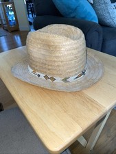 VTG Western Straw Hat-Seed Beaded Hat Band-Male Or Female-Medium