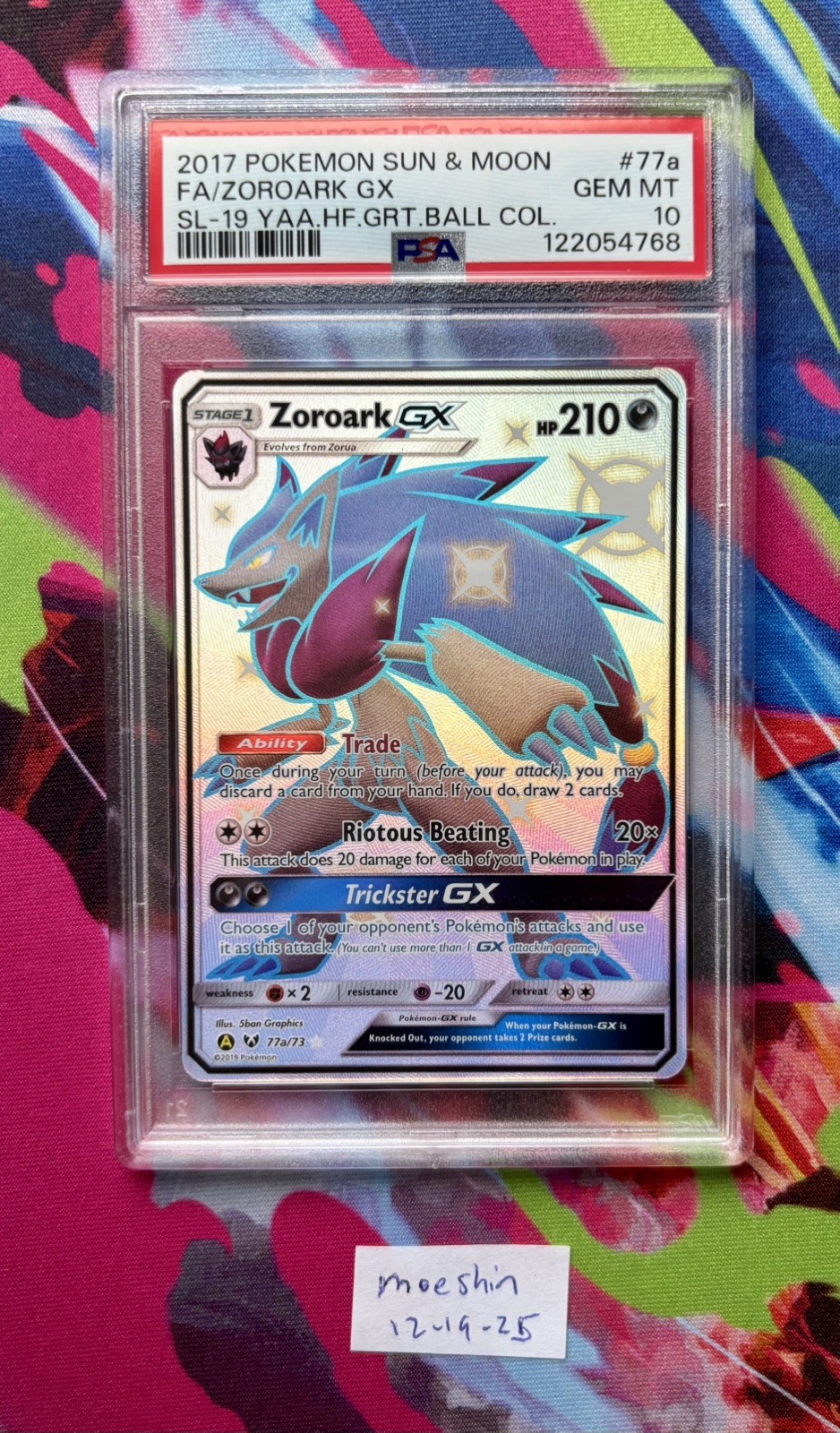 2017 POKEMON SUN & MOON SHINING LEGENDS #77A FULL ART/ZOROARK GX PSA 10