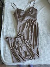 Azazie Taupe Satin Sleeveless Bridesmaid Dress Size 12 Regular Formal Gown