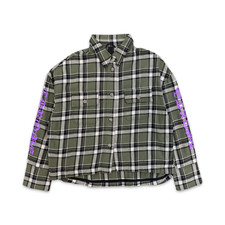 Cropped Flannel Shirt Olive Green Purple