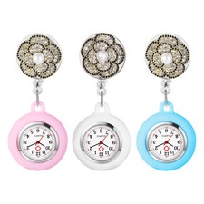 Women's Retractable Flower Quartz Nurse Doctor Watch Fob Clip on Silicone Brooch