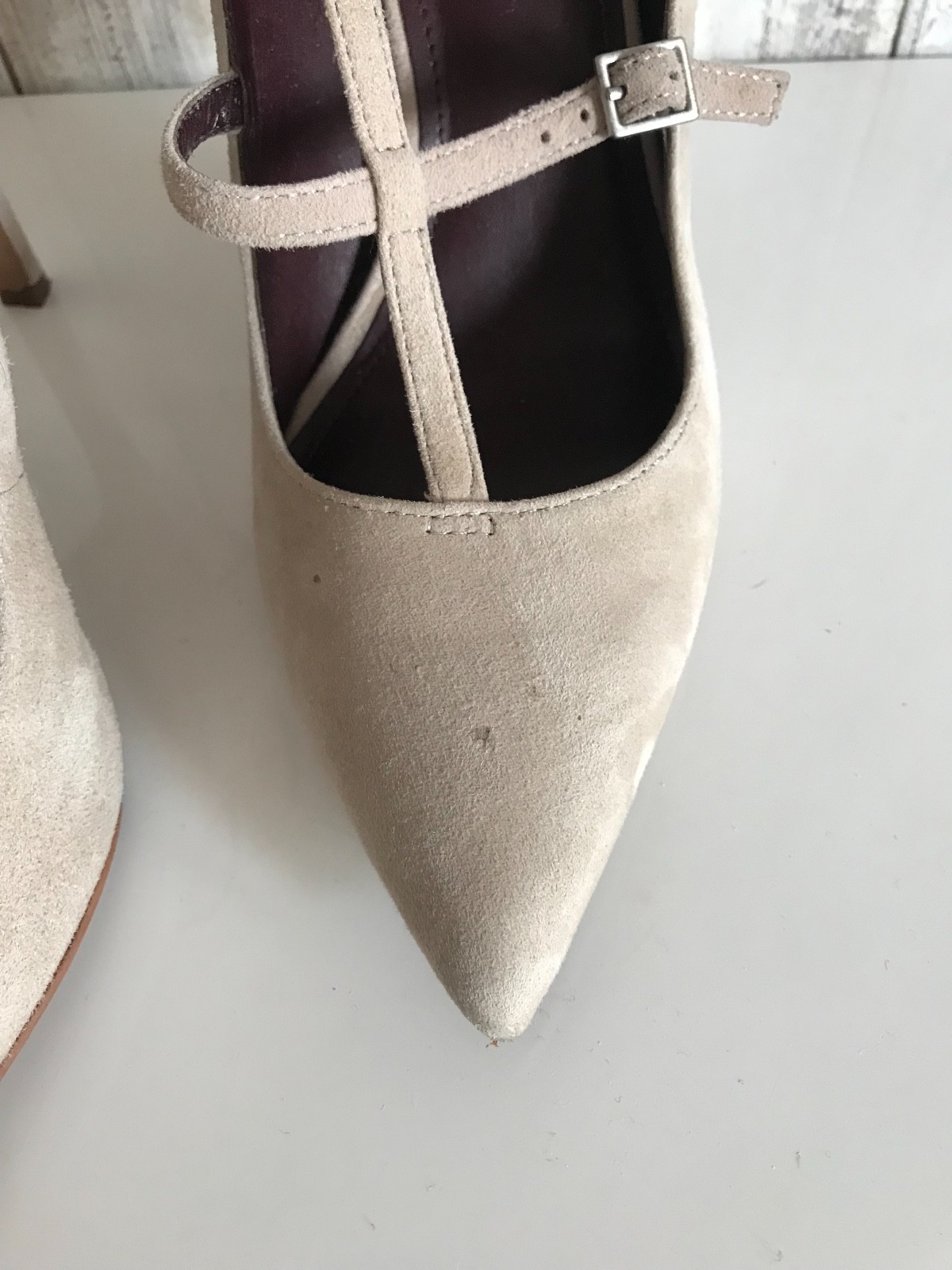 BCBGeneration Beige Nude Suede Multi Strap Heels … - image 5