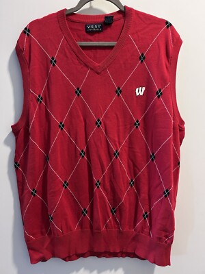 Wisconsin Badgers Vesi Sportswear Argyle Pattern Golf Sweater Vest 2XL