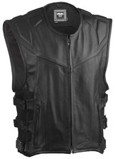 HIGHWAY 21 BLOCKADE MENS LEATHER MOTORCYCLE VEST CONCEALED CARRY POCKET W/ ARMOR
