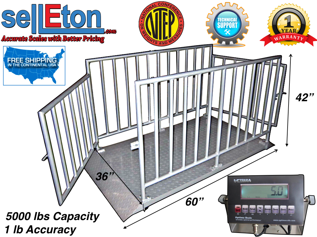 NTEP 60" x 36" x 42" Cattle/Livestock/Animal Cage Scale System at 5000