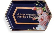 CUTE "All Things are Possible with Coffee and Mascara" Porcelain Jewelry Tray