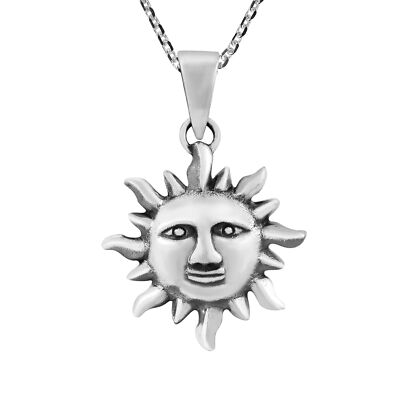 Celestial Rising Sun Face Force of Life .925 Sterling Silver Pendant Necklace