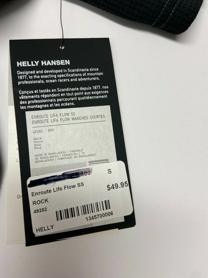 50 美元男式自行车 Enroute Life Flow S/S 球衣 Helly Hansen 全新带标签 S 码衬衫 Gry — 第 2/4 张图片