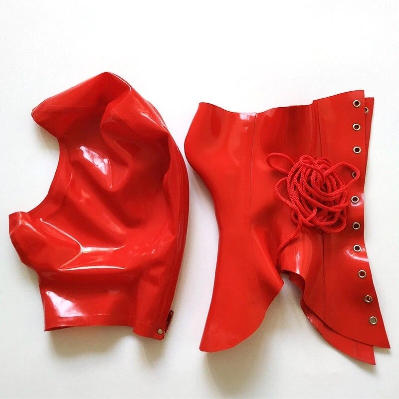 Latex mask and Red 1.0mm Collars with Lacing Behind latex Mask Club Wear - Image 3 of 4