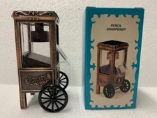 POPCORN CART BRONZE DIE CAST METAL COLLECTIBLE PENCIL SHARPENER NEW / BOX 