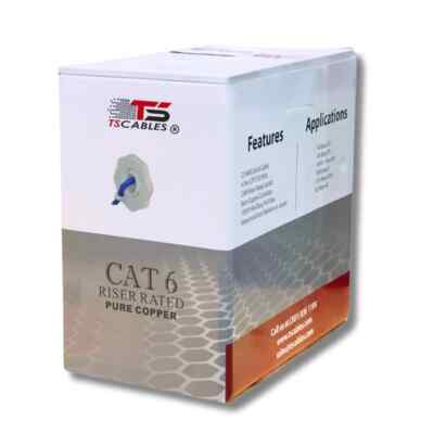 TSCables Cat6 RISER 100% SOLID BARE COPPER CMR CABLE 1000FT 550Mhz in 3 colors