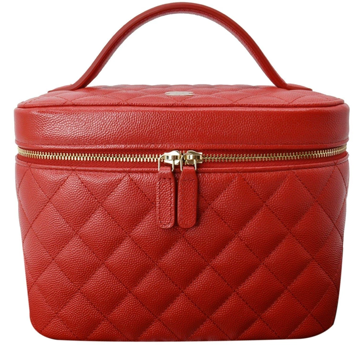 Chanel Vanity Caviar Leather Cosmetic Satchel Bag Red