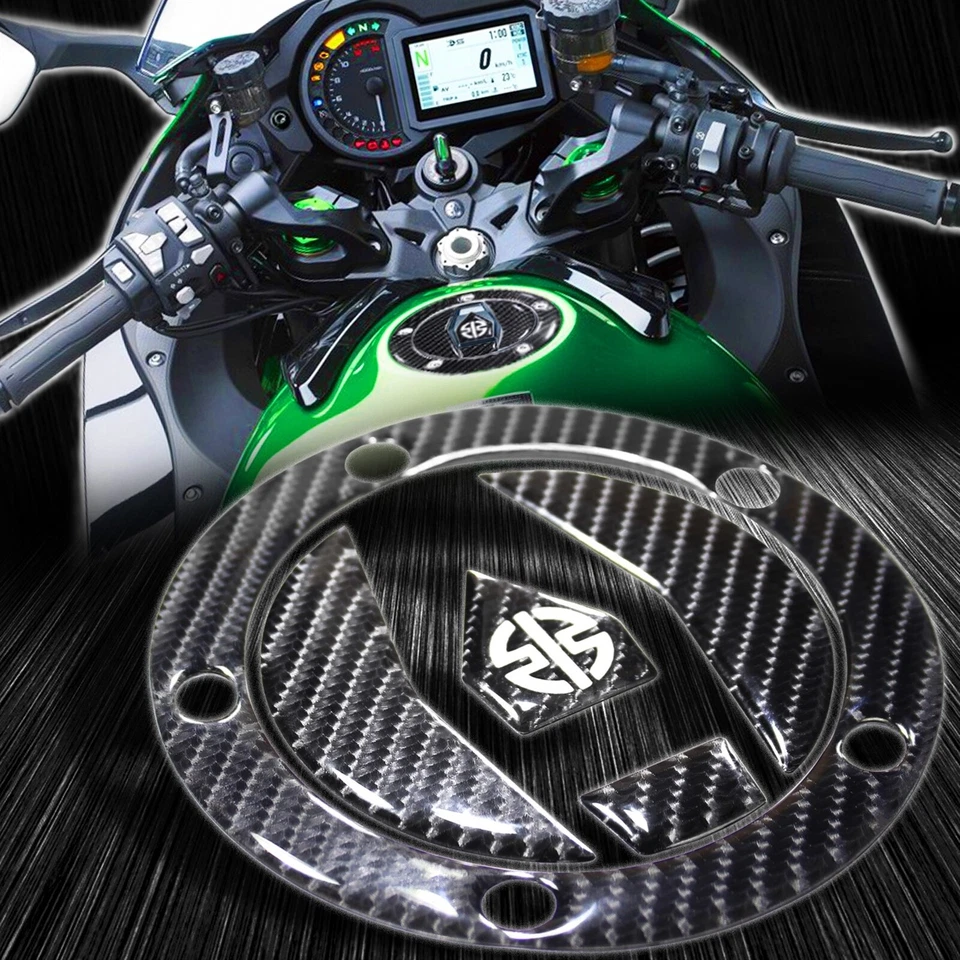 Almohadilla de tanque de gasolina de fibra de carbono real + protector de cubierta de tapa de combustible 15-20 Ninja H2/H2R/ZX-10R Foto 3 de 4
