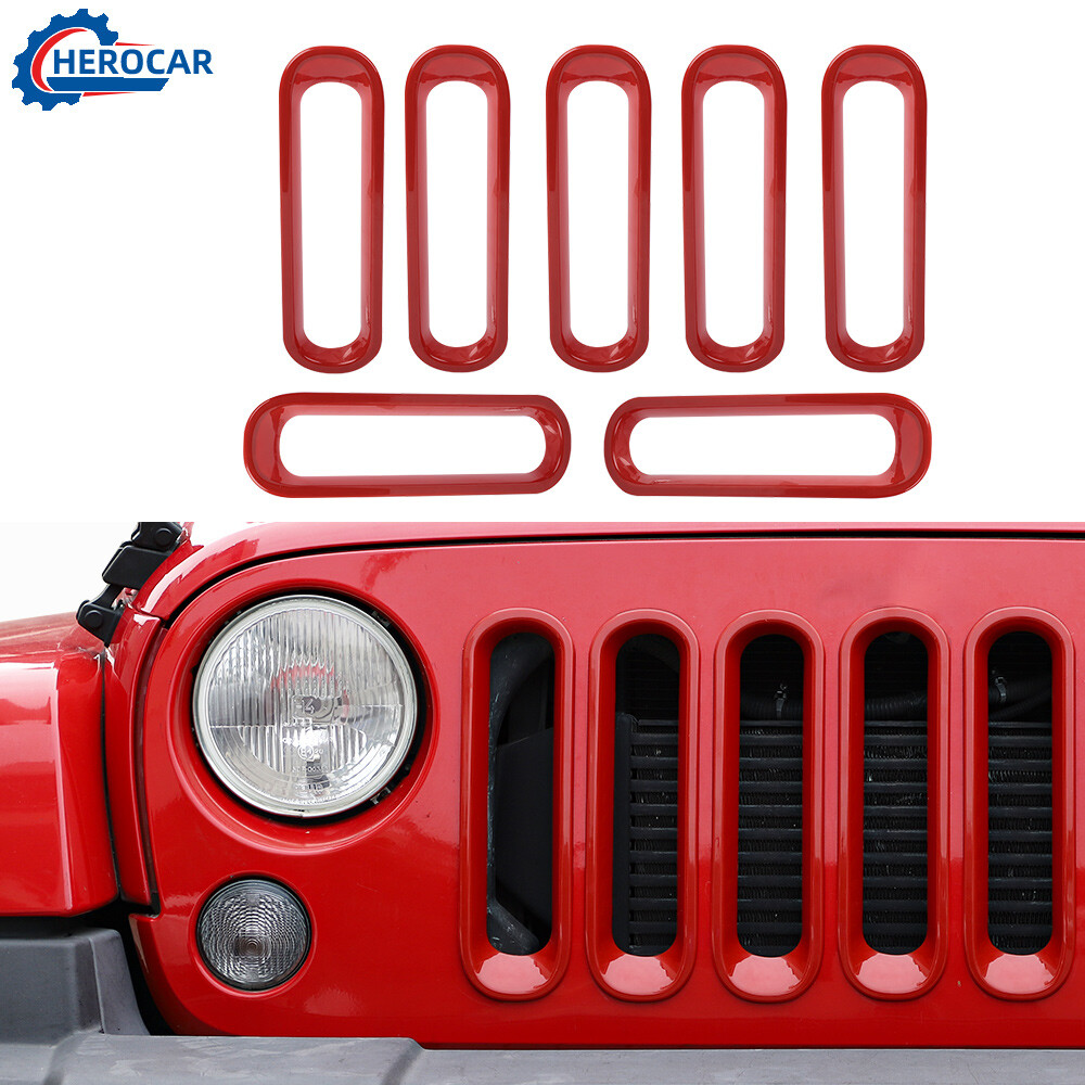 Red Grille Bezel Insert Ring Trim Overlay Shell Kit for Jeep Wrangler JK JKU 07+
