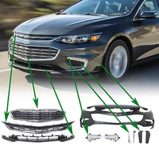 Front Bumper Cover Fascia & Grille Assembly Kit For Chevy Malibu 2016-2018