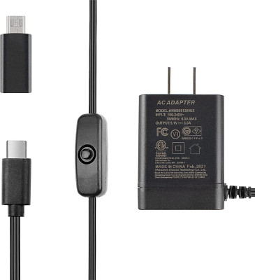 5.1V 3A Power Supply Compatible with Raspberry Pi 4 On/Off Switch, USB-C Pi
