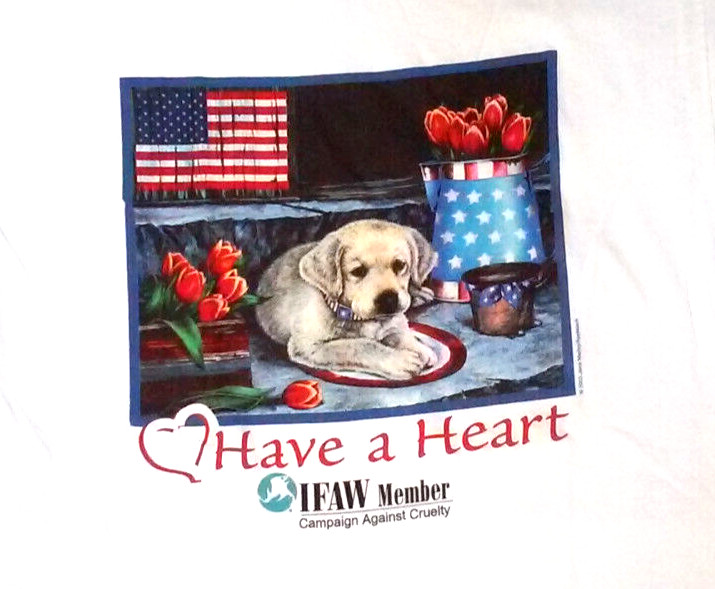 Patriotic-Themed T-shirt with Yellow Lab Dog by IFAW. Size L. Gildan Activewear