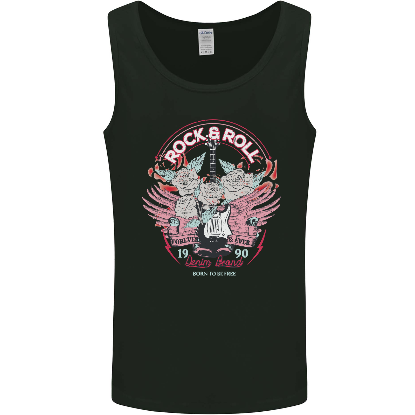 Rock n Roll Born to Be Free Guitar Wings Mens Vest Tank Top