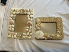 Beach Themed Sea Shells Sand Picture Frames w/Glass Lot of 2