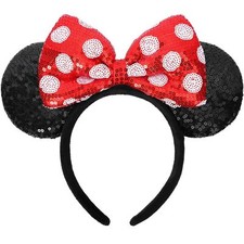 Mouse Ears Headbands, Sequin Mouse Ears for Women Girls Boys, Shiny Bow Headb...