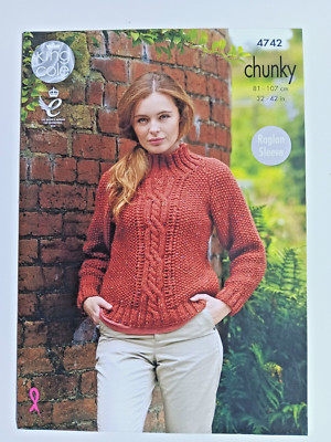 KING COLE 4742 RAGLAND SLEEVE SWEATER CHUNKY YARN KNITTING PATTERN ...